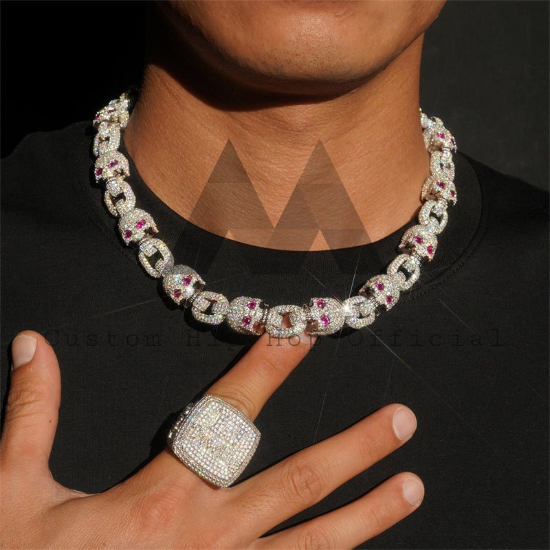 13mm Iced Moissanite Skull Chain with Ruby Eyes, Hip Hop Jewelry - Image 3