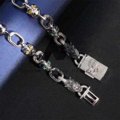 Iced Out 10MM Moissanite Skull Chain 925 Silver Hip Hop Jewelry - Image 3