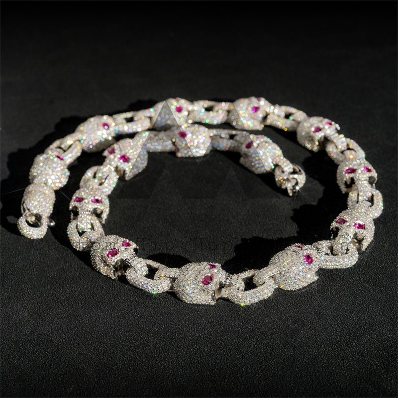 13mm Iced Moissanite Skull Chain with Ruby Eyes, Hip Hop Jewelry - Image 4