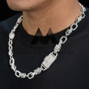 Iced Out 10MM Moissanite Skull Chain 925 Silver Hip Hop Jewelry - Image 5