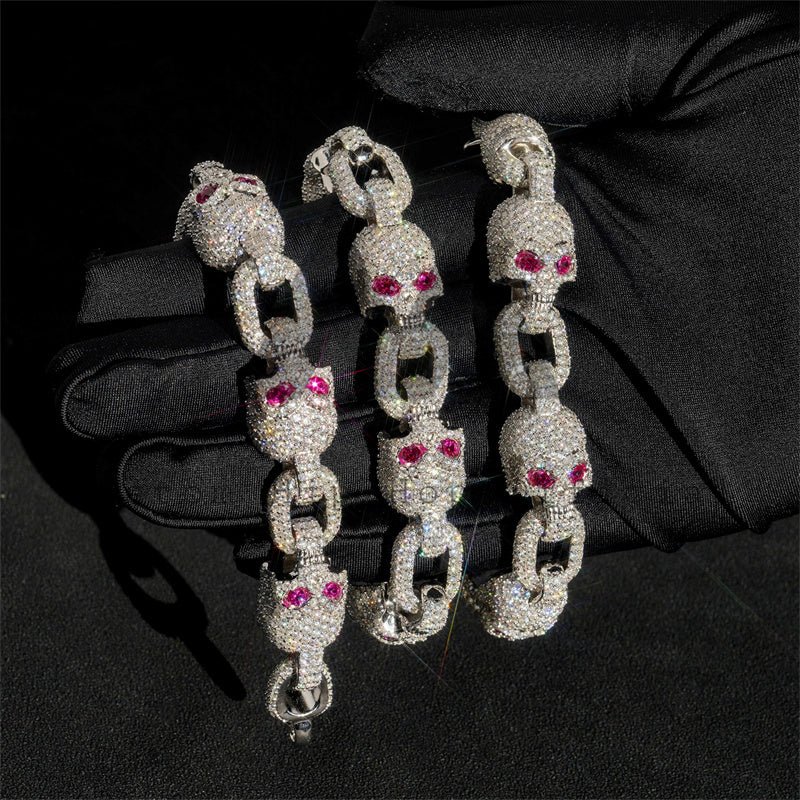13mm Iced Moissanite Skull Chain with Ruby Eyes, Hip Hop Jewelry - Image 5