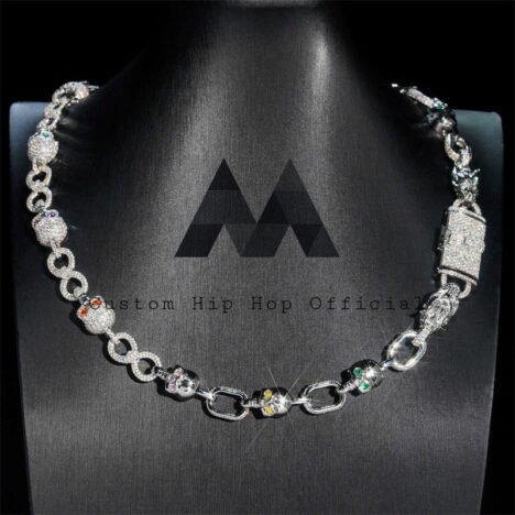 Iced Out 10MM Moissanite Skull Chain 925 Silver Hip Hop Jewelry