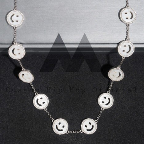 13MM Iced Moissanite Diamond Necklace, Mother of Pearl Smile Pendant - Image 4