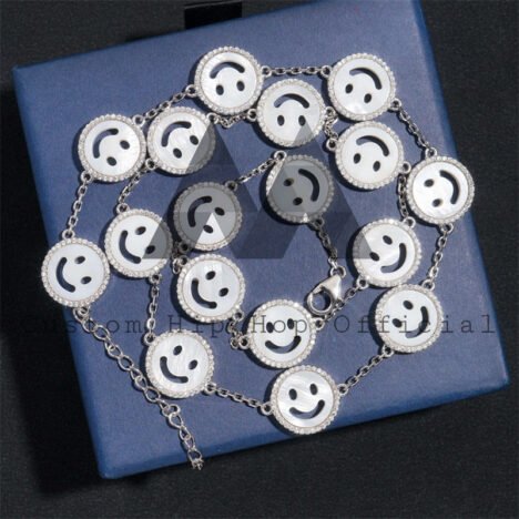 13MM Iced Moissanite Diamond Necklace, Mother of Pearl Smile Pendant - Image 5