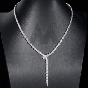 Women's Sterling Silver 925 Snake Necklace with Moissanite Diamonds, Iced Out Hip Hop Jewelry - Image 4