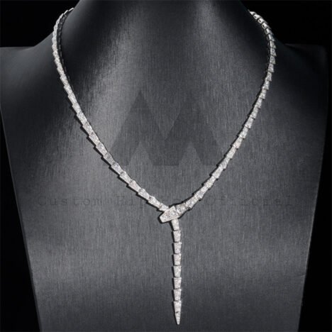 Women's Sterling Silver 925 Snake Necklace with Moissanite Diamonds, Iced Out Hip Hop Jewelry - Image 4
