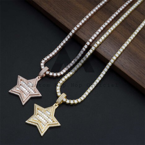 Moissanite Star Pendant for Hip Hop 3MM Tennis Chain - Unisex Jewelry