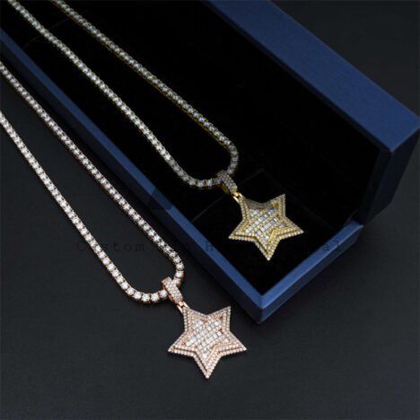 Moissanite Star Pendant for Hip Hop 3MM Tennis Chain - Unisex Jewelry - Image 3