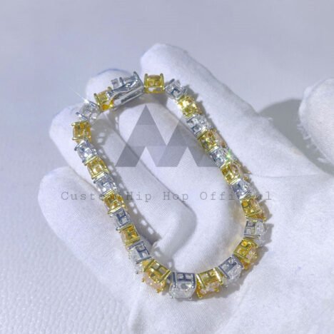 Solid SIlver 925 6.5MM Cushion Cut White Moisanite Mix Champagne Moissanite Tennis Bracelet - Image 2