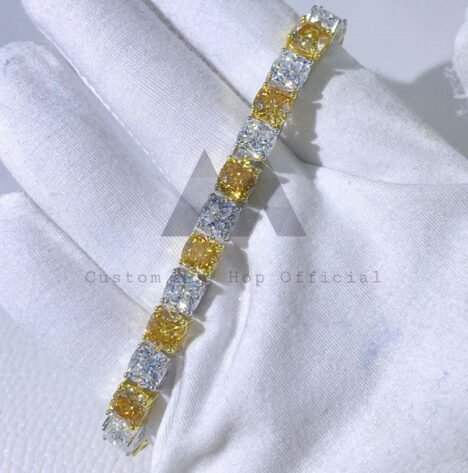 Solid SIlver 925 6.5MM Cushion Cut White Moisanite Mix Champagne Moissanite Tennis Bracelet - Image 4