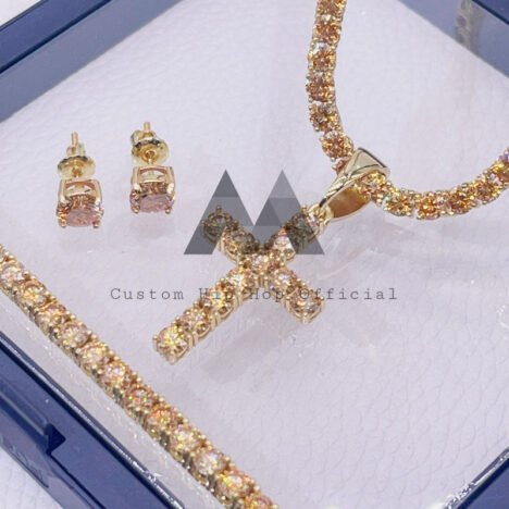 Champagne Moissanite 6.5MM Stud Earrings & Tennis Bracelet Set - Image 2