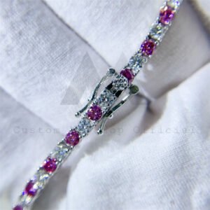 925 silver pass diamond tester hip hop chain 3mm 4mm white mix pink moissanite tennis chain - Image 2