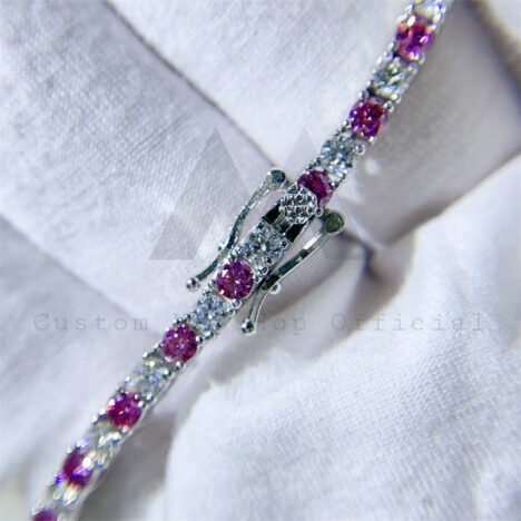 925 silver pass diamond tester hip hop chain 3mm 4mm white mix pink moissanite tennis chain - Image 2