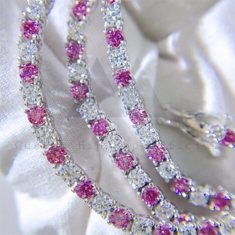 925 silver pass diamond tester hip hop chain 3mm 4mm white mix pink moissanite tennis chain - Image 3