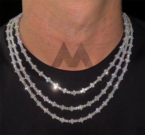 New Arrival 3MM 4MM Silver 925 VVS Moissanite Diamond Cross Tennis Chain