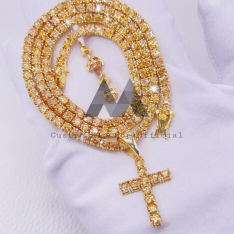 Champagne Moissanite 6.5MM Stud Earrings & Tennis Bracelet Set - Image 3