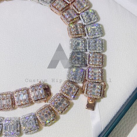 13MM Baguette Moissanite Tennis Chain in 925 Silver & Rose Gold - Image 3