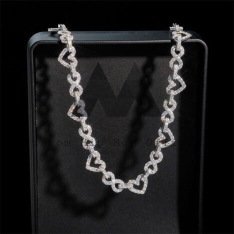 Hip Hop 925 Silver Moissanite Infinity & Heart Tennis Chain - Image 2
