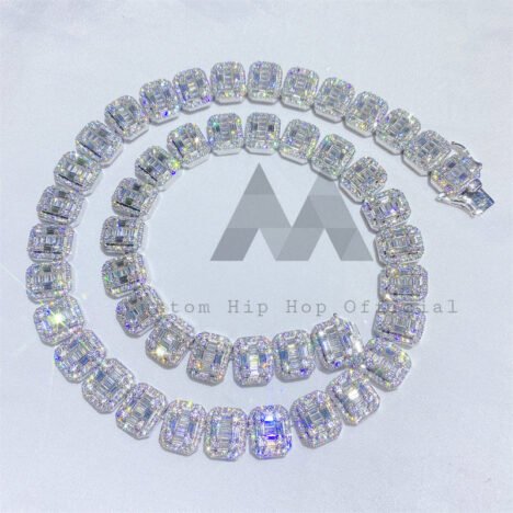 13MM Silver Moissanite Baguette Tennis Chain | Hip Hop Jewelry - Image 2