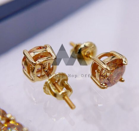 Champagne Moissanite 6.5MM Stud Earrings & Tennis Bracelet Set - Image 4