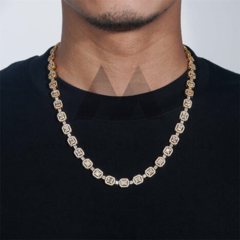 Halo Diamond Style Sterling Silver 18K Gold Plated Men Iced Out 8MM Baguette Tennis Link Chain - Image 3