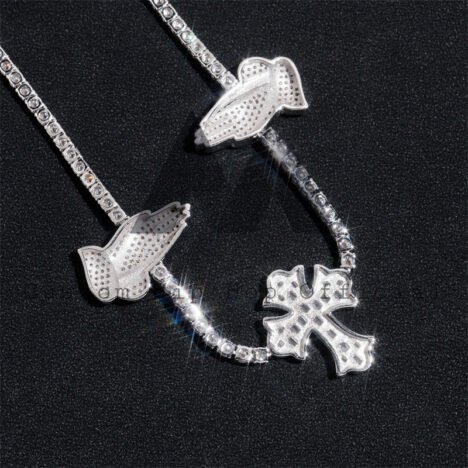 Men's Sterling Silver VVS Moissanite Tennis Chain with Cross Charm | Hip Hop Jewelry - Image 3