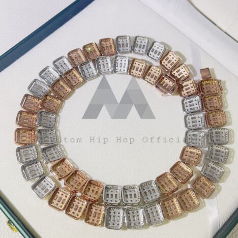 13MM Baguette Moissanite Tennis Chain in 925 Silver & Rose Gold - Image 4