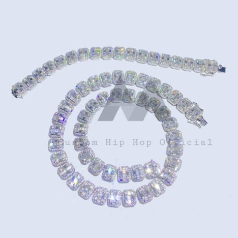 13MM Silver Moissanite Baguette Tennis Chain | Hip Hop Jewelry - Image 3