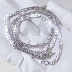 925 silver pass diamond tester hip hop chain 3mm 4mm white mix pink moissanite tennis chain - Image 4