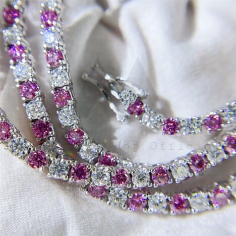 925 silver pass diamond tester hip hop chain 3mm 4mm white mix pink moissanite tennis chain - Image 5