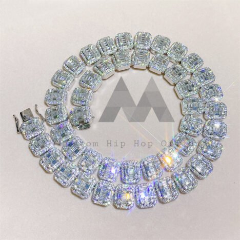 13MM Silver Moissanite Baguette Tennis Chain | Hip Hop Jewelry