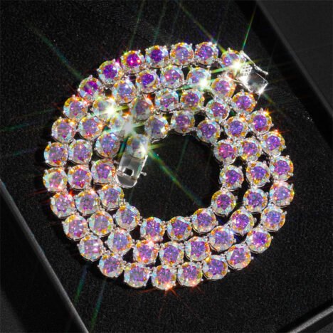 8MM 925 Silver Rainbow Moissanite Tennis Chain & 7MM Stud Earrings Set - Hip Hop Jewelry - Image 5