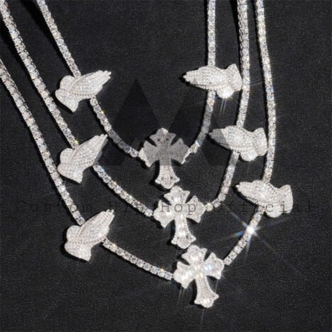 Men's Sterling Silver VVS Moissanite Tennis Chain with Cross Charm | Hip Hop Jewelry - Image 5