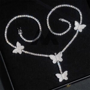 Men's 925 Silver Iced Out Butterfly Charm Tennis Necklace Hip Hop Jewelry - Image 2