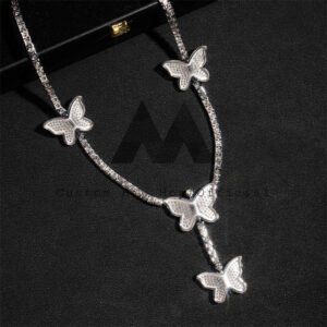Men's 925 Silver Iced Out Butterfly Charm Tennis Necklace Hip Hop Jewelry - Image 3