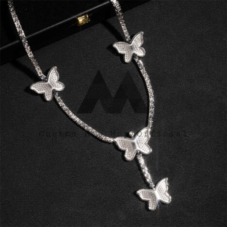 Men's 925 Silver Iced Out Butterfly Charm Tennis Necklace Hip Hop Jewelry - Image 3