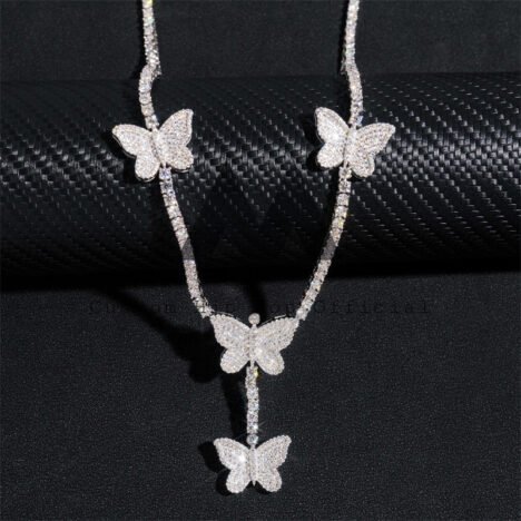 Men's 925 Silver Iced Out Butterfly Charm Tennis Necklace Hip Hop Jewelry - Image 4