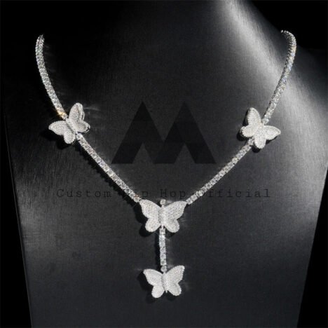 Men's 925 Silver Iced Out Butterfly Charm Tennis Necklace Hip Hop Jewelry - Image 5