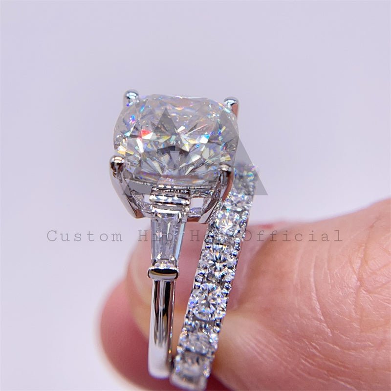 White Gold Moissanite Three Stone Hip Hop Ring | Unisex Jewelry - Image 2
