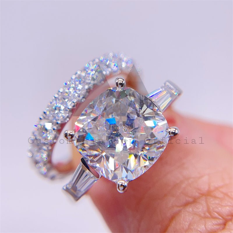 White Gold Moissanite Three Stone Hip Hop Ring | Unisex Jewelry