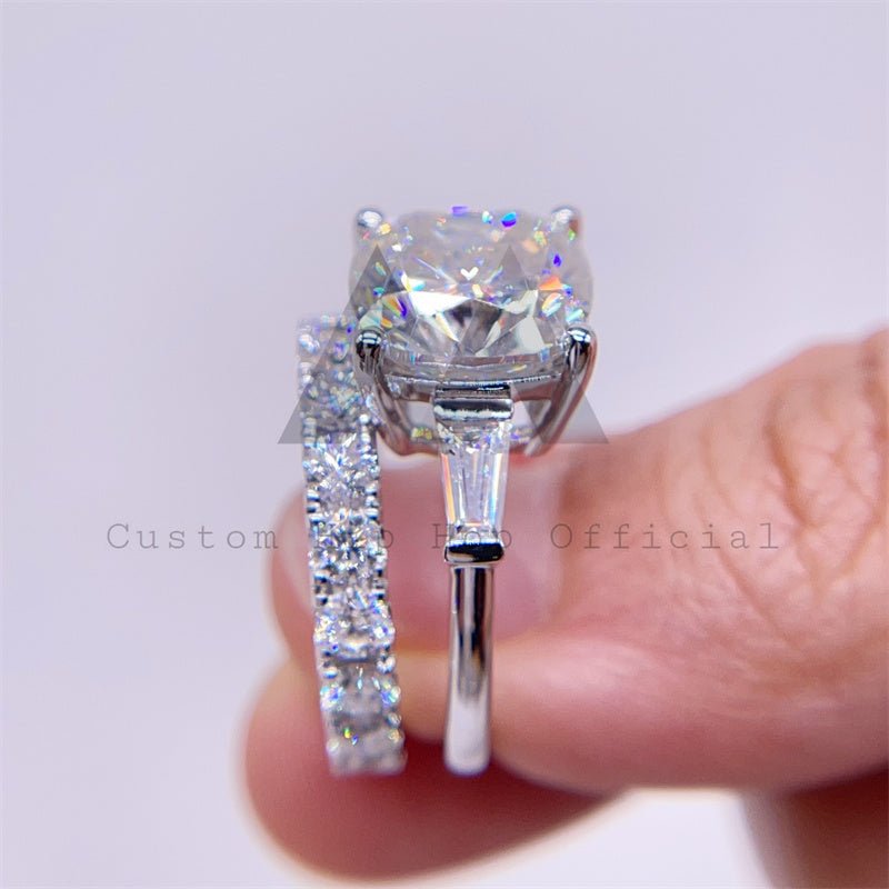 White Gold Moissanite Three Stone Hip Hop Ring | Unisex Jewelry - Image 3