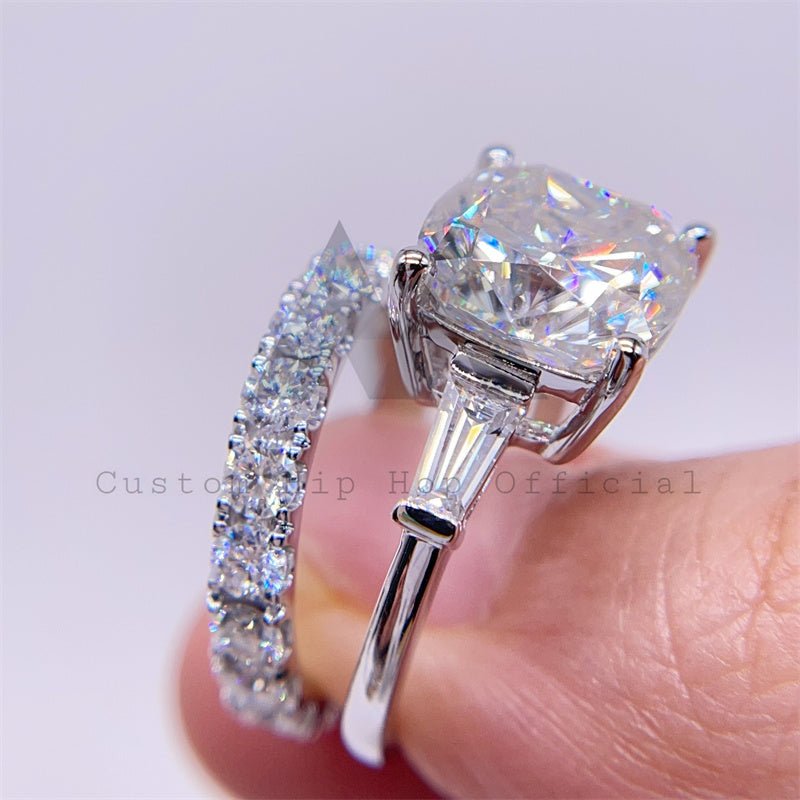 White Gold Moissanite Three Stone Hip Hop Ring | Unisex Jewelry - Image 4
