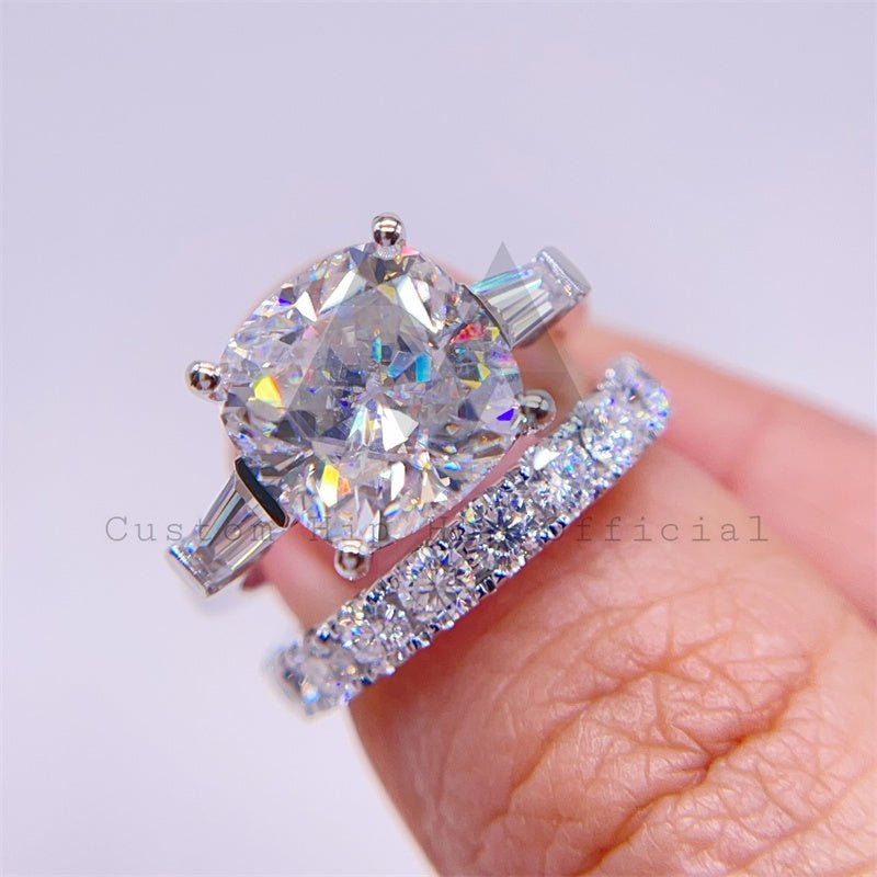 White Gold Moissanite Three Stone Hip Hop Ring | Unisex Jewelry - Image 5