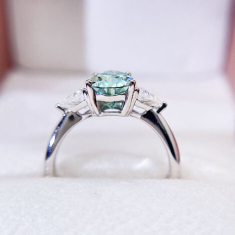 White Gold Three Stone Design Pear Cut Tiffany Blue Moissanite Ring For Women - Image 3